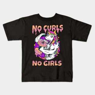 No Curls No Girls: Fit-n-Fabulous: Hilarious Unicorn Working Out Kids T-Shirt